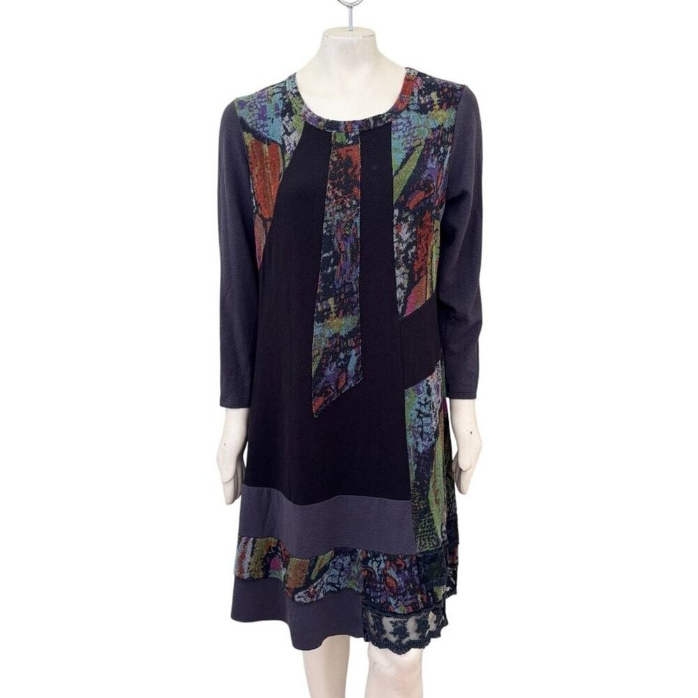 PARSLEY & SAGE Abstract Patched Lace Trim Art to Wear Dress  SZ L